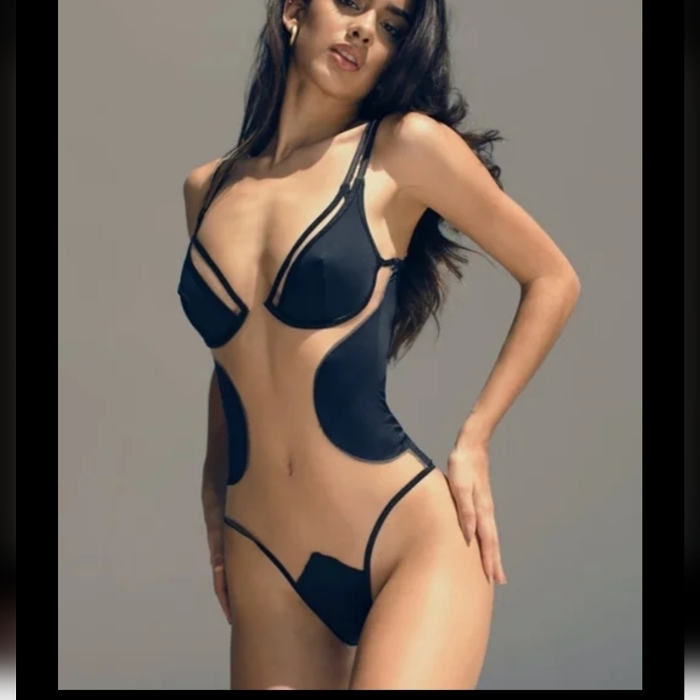 Sexy Translucent Patchwork Swimsuit Bodysuit - image 2